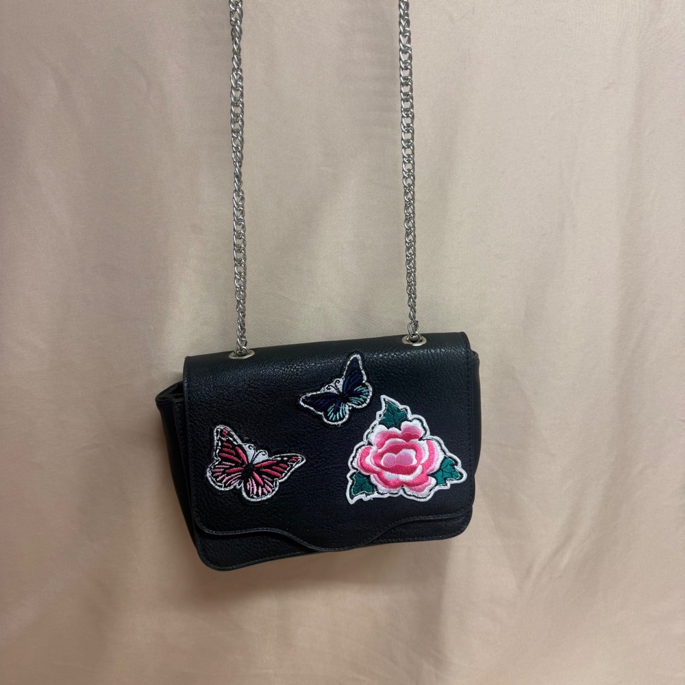 Candies Vintage Y2K Black Crossbody Bag Butterfly Rose Embroidered Patches